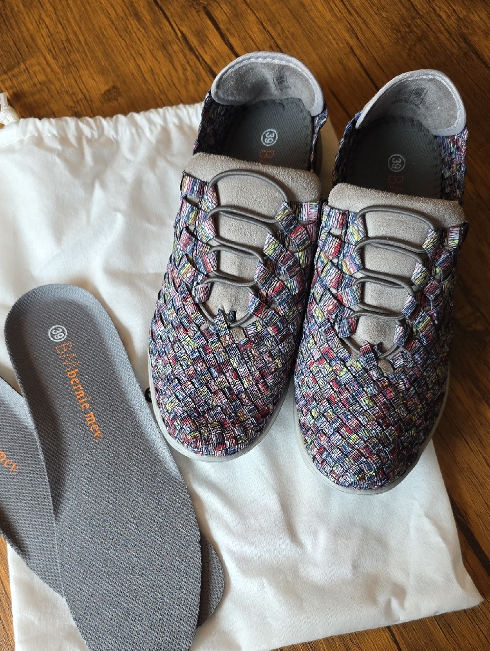 bernie mev. Multicolor Victoria Woven Slip-Ons with Gray Trim (& Extra Insoles!)